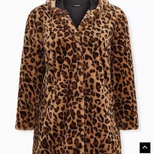 Torrid Plus Size fur Leopard hooded snaps Jacket